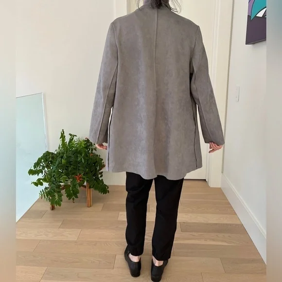 CARTISE Faux Suede Open Front Waterfall  Grey Jacket Floral Applique Neutral - Picture 4 of 17